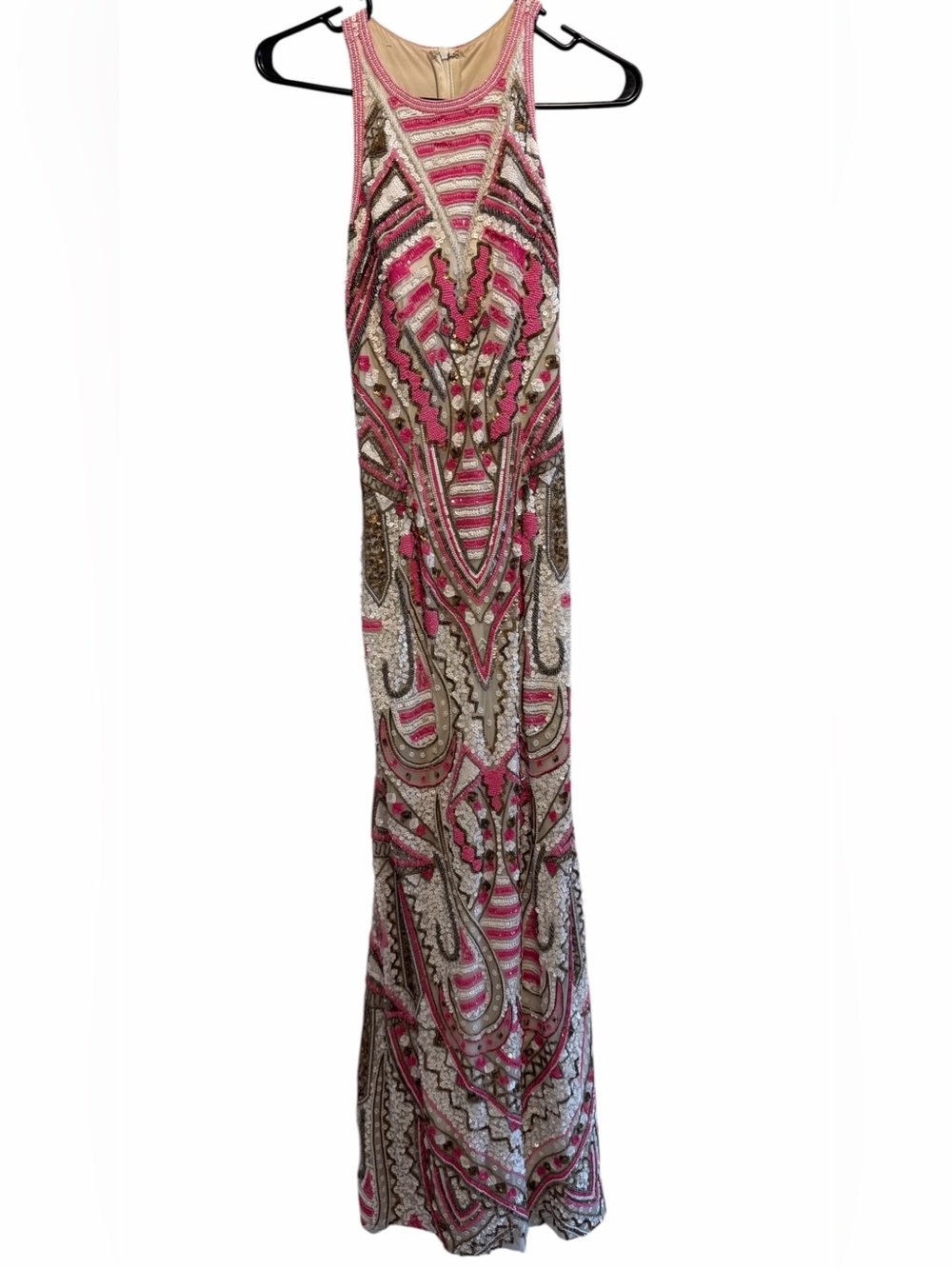 Sherri Hill Pink Gold Beaded Prom Gown